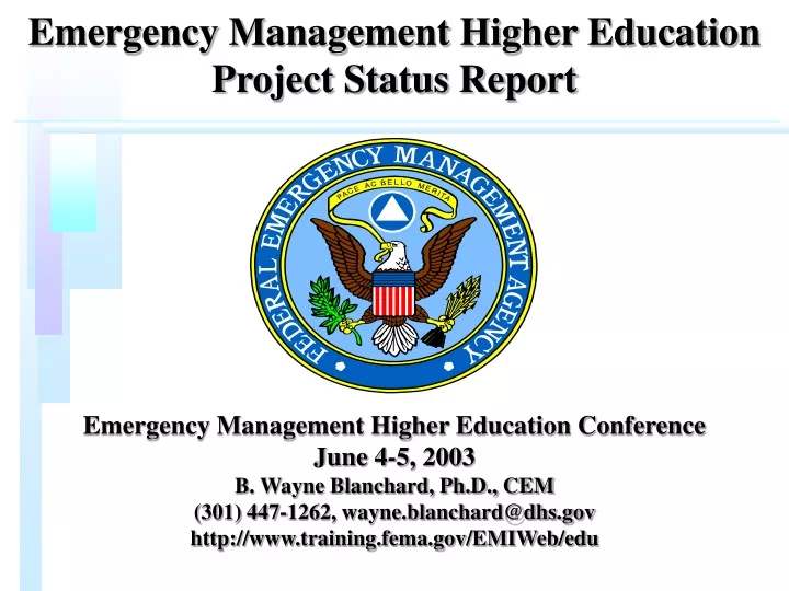 emergency management higher education project