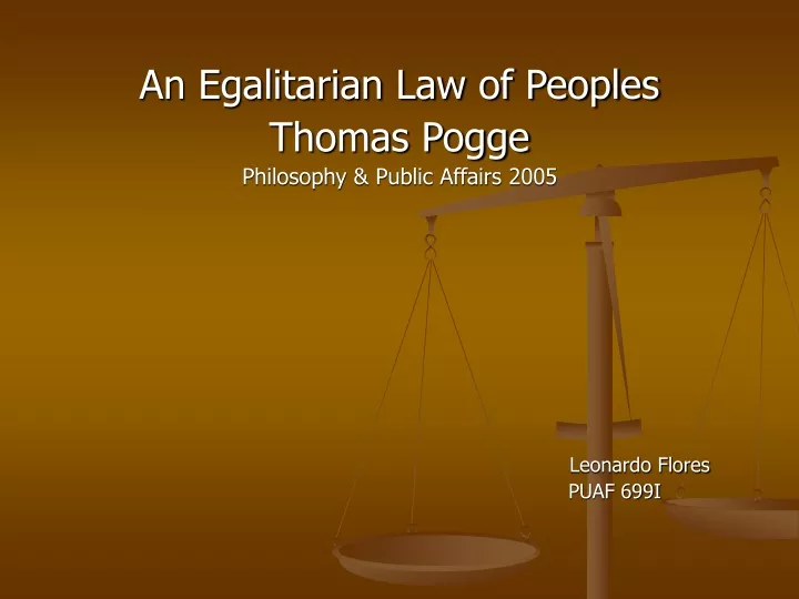 an egalitarian law of peoples thomas pogge