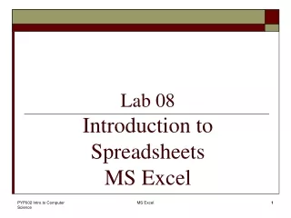 Lab 08 Introduction to Spreadsheets MS Excel