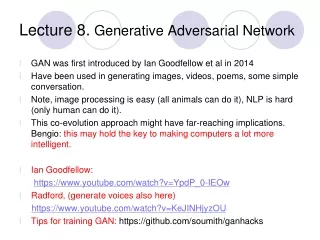 Lecture 8.  Generative Adversarial Network