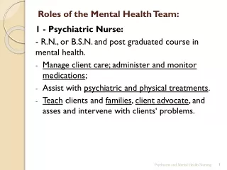 Roles of the Mental Health Team: