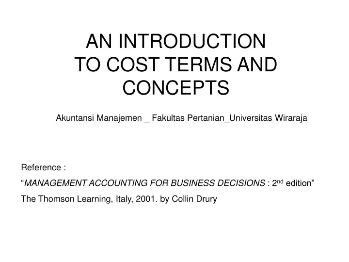 an introduction to cost terms and concepts