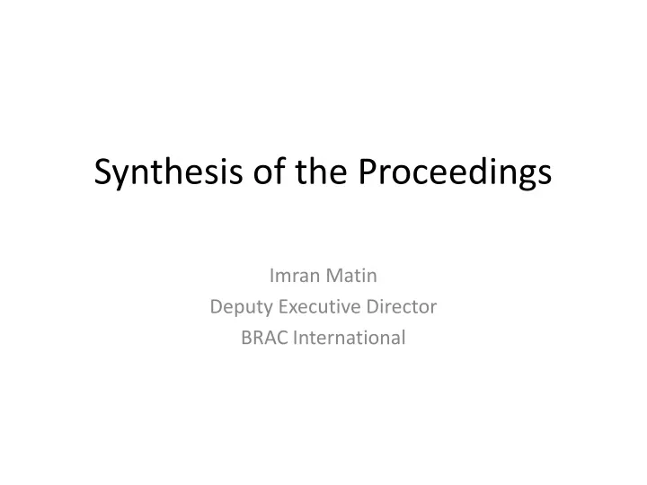 synthesis of the proceedings