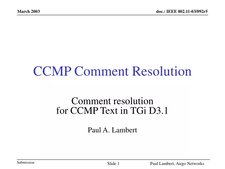 ccmp comment resolution