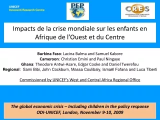 Impacts de la crise mondiale sur les enfants en Afrique de l’Ouest et du Centre