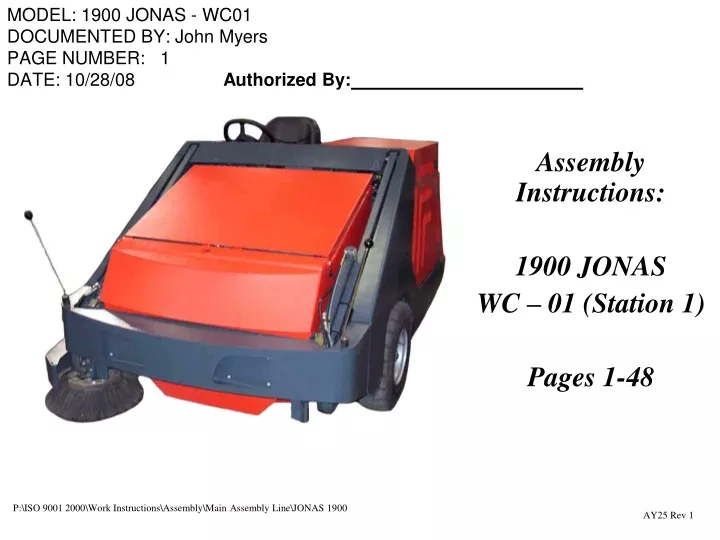 model 1900 jonas wc01 documented by john myers page number 1 date 10 28 08 authorized by