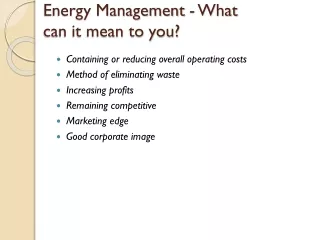Energy Management - What can it mean to you?