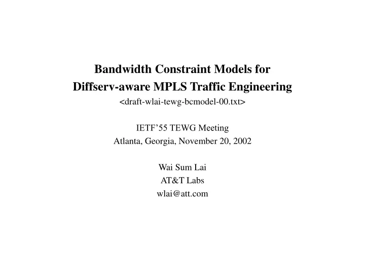 bandwidth constraint models for diffserv aware