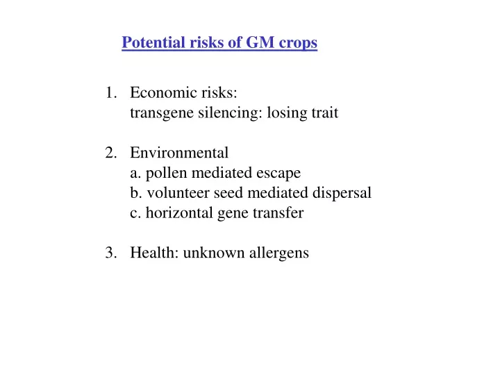 potential risks of gm crops