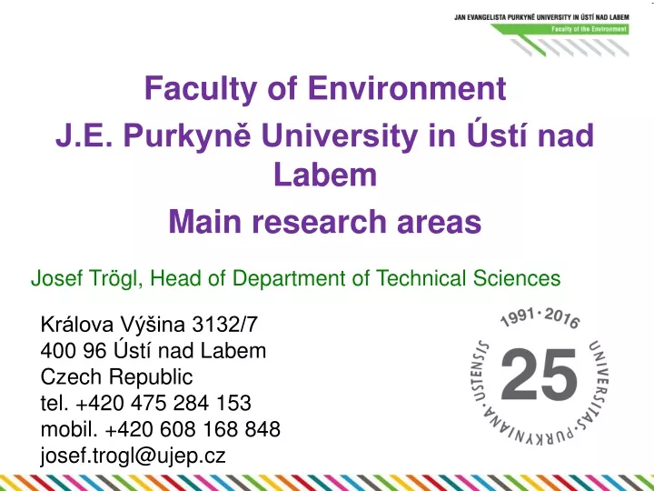 faculty of environment j e purkyn university