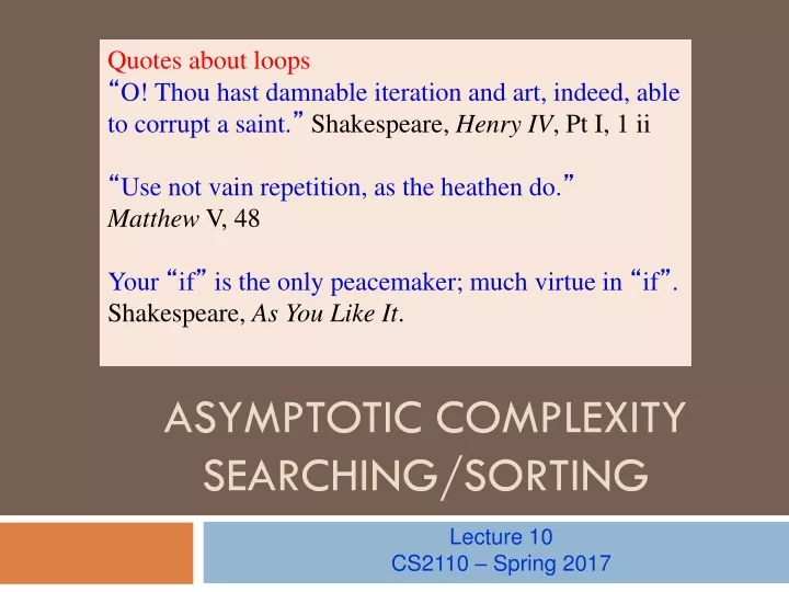 asymptotic complexity searching sorting