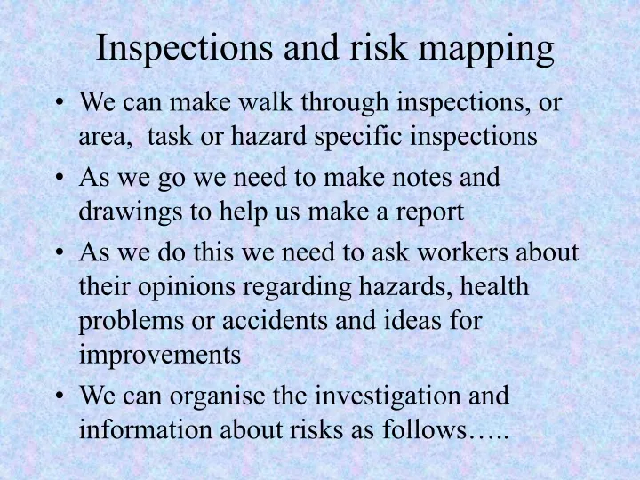 inspections and risk mapping