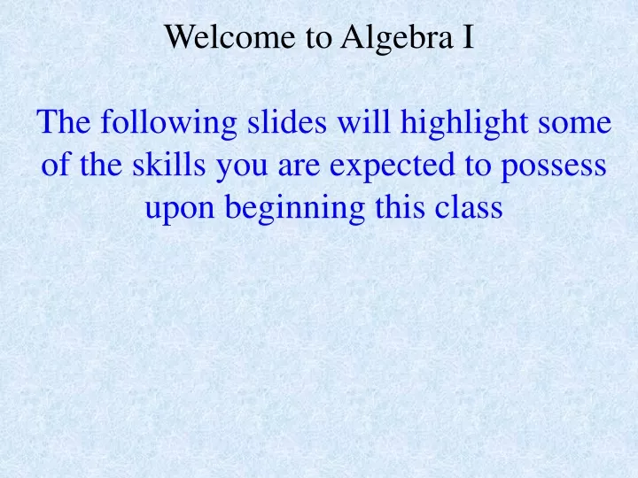 welcome to algebra i