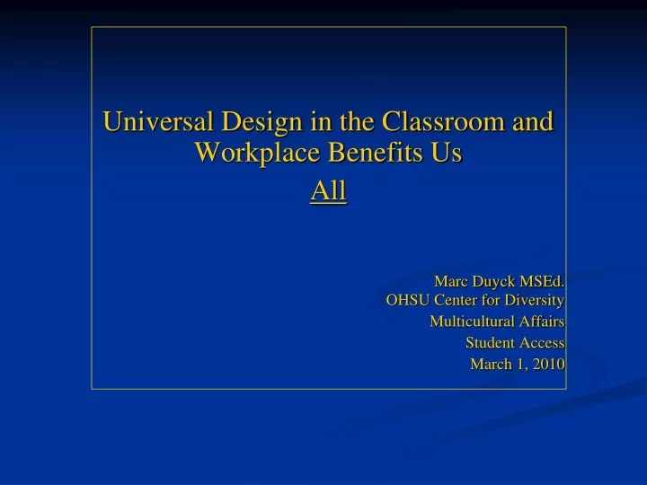 universal design in the classroom and workplace