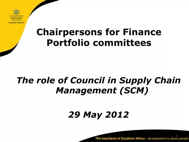 chairpersons for finance portfolio committees
