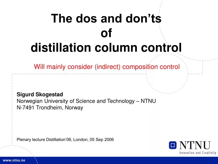 the dos and don ts of distillation column control
