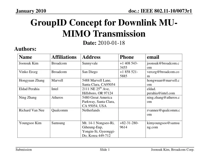 groupid concept for downlink mu mimo transmission