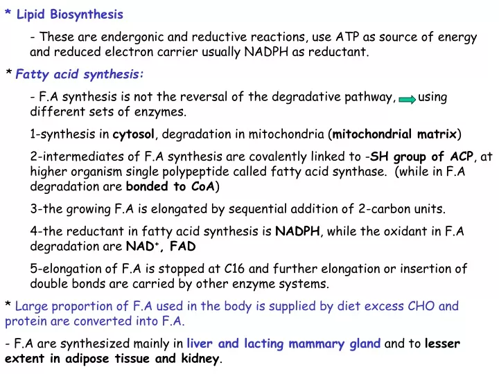 lipid biosynthesis these are endergonic