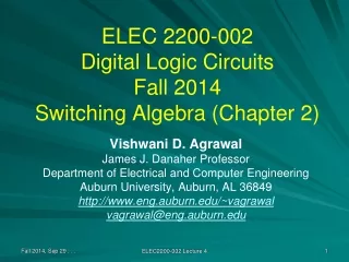ELEC 2200-002 Digital Logic Circuits Fall 2014 Switching Algebra (Chapter 2)