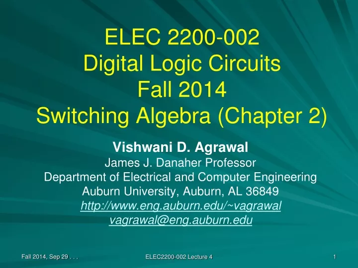 elec 2200 002 digital logic circuits fall 2014 switching algebra chapter 2