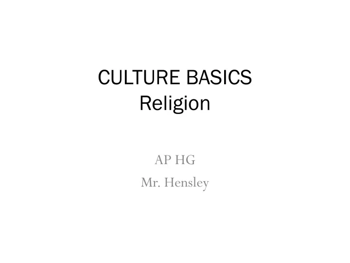 culture basics religion