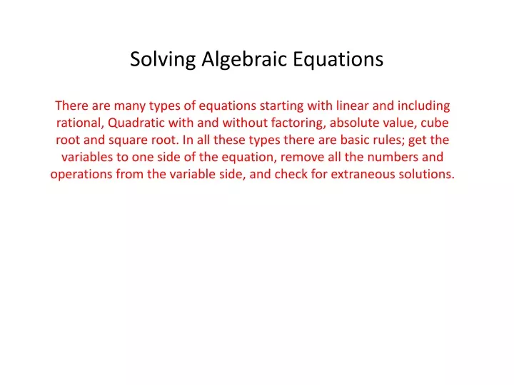 solving algebraic equations