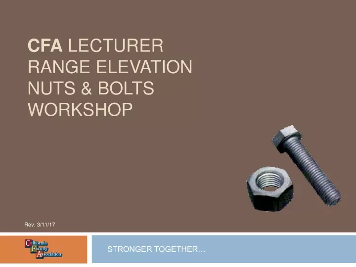 cfa lecturer range elevation nuts bolts workshop