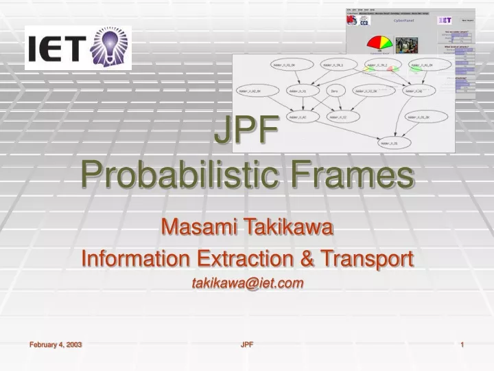 jpf probabilistic frames