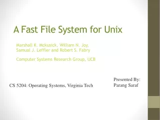 A Fast File System for Unix