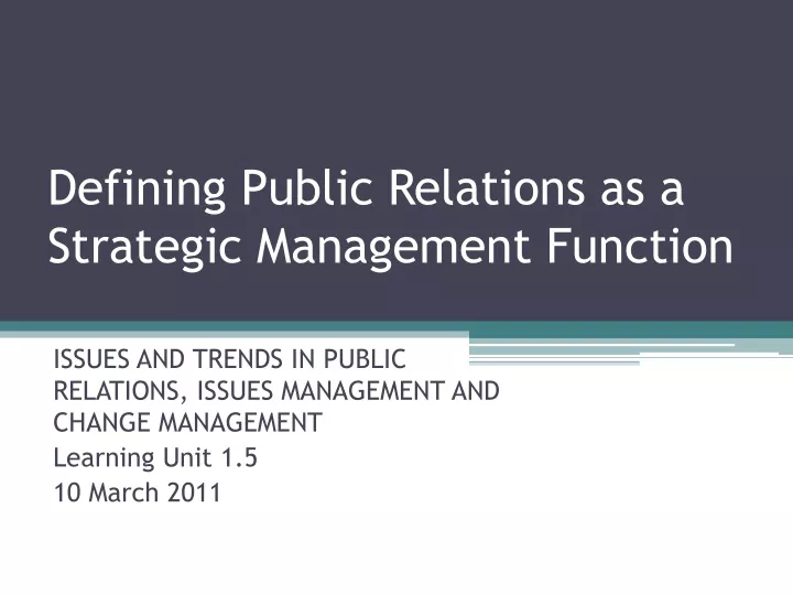 defining public relations as a strategic management function