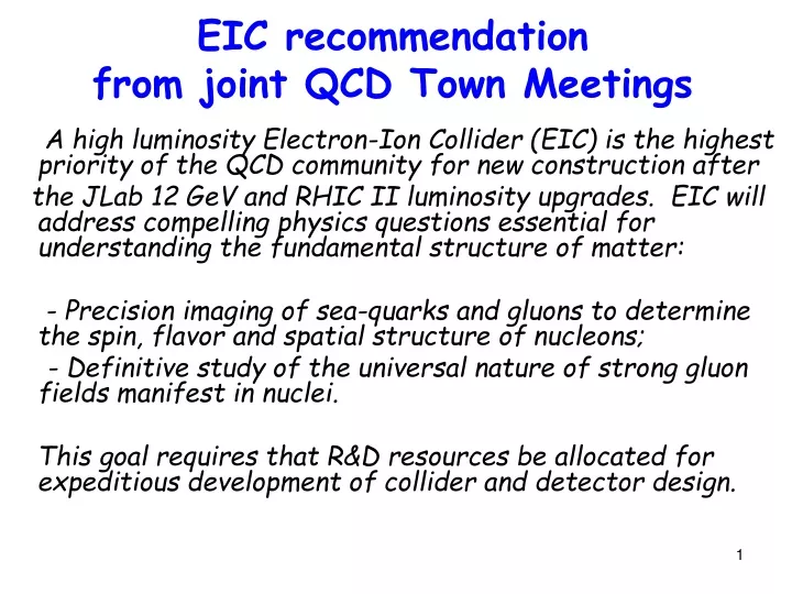 eic recommendation from joint qcd town meetings