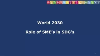World 2030 Role  of  SME’s  in  SDG’s