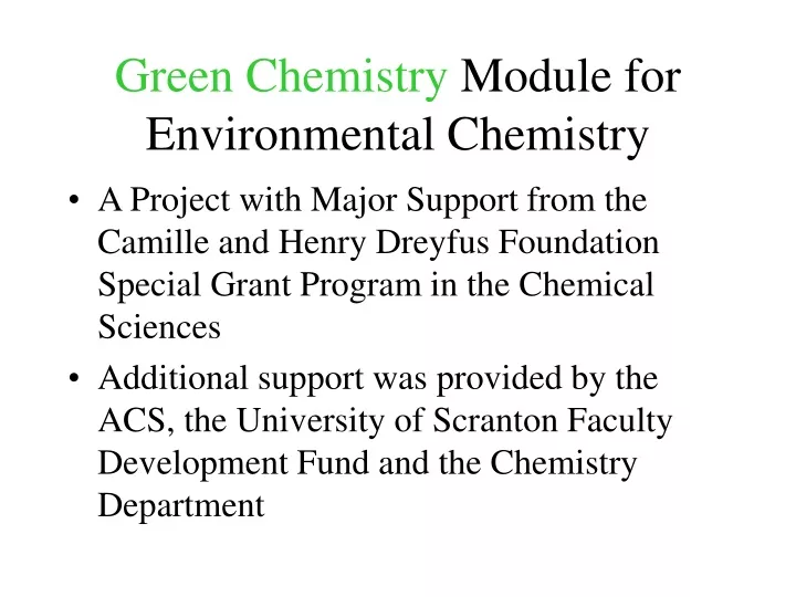 green chemistry module for environmental chemistry