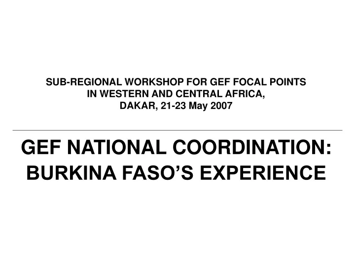 sub regional workshop for gef focal points