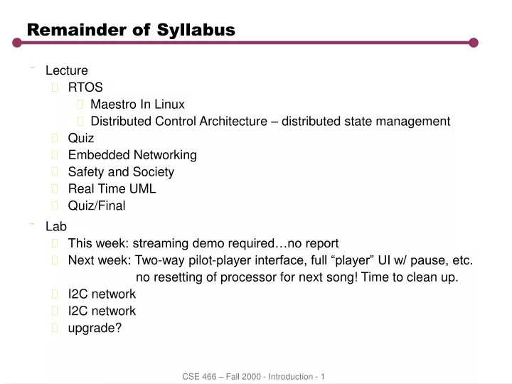 remainder of syllabus