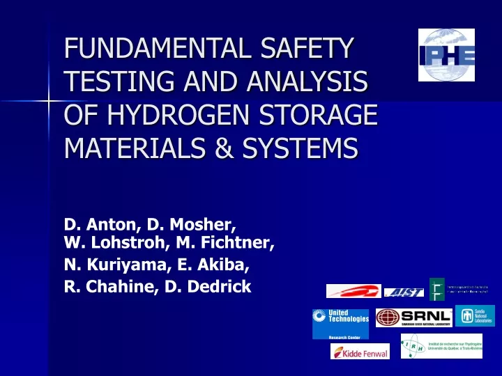 fundamental safety testing and analysis of hydrogen storage materials systems