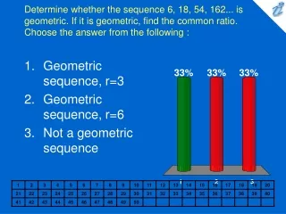 Geometric sequence, r=3 Geometric sequence, r=6 Not a geometric sequence