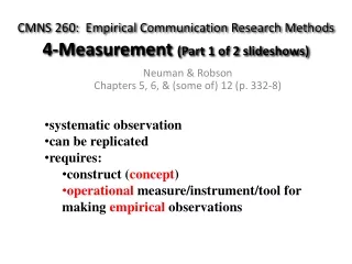 CMNS 260:  Empirical Communication Research Methods 4-Measurement  (Part 1 of 2 slideshows)