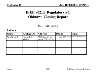 IEEE 802.11 Regulatory SC Okinawa Closing Report