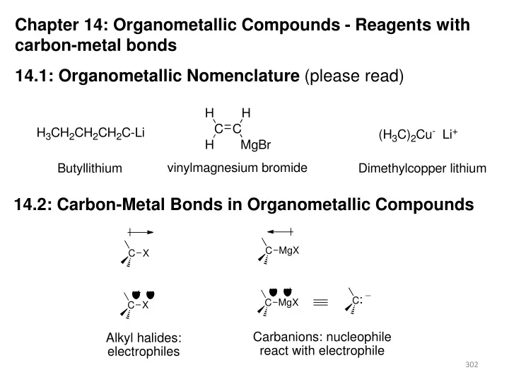 chapter 14 organometallic compounds reagents with