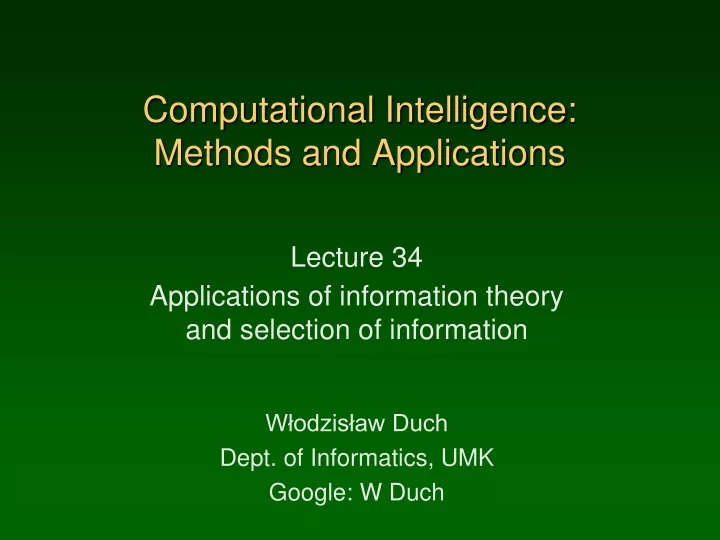 computational intelligence methods and applications