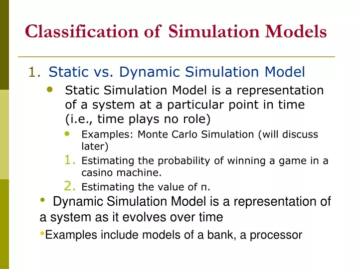 classification of simulation models