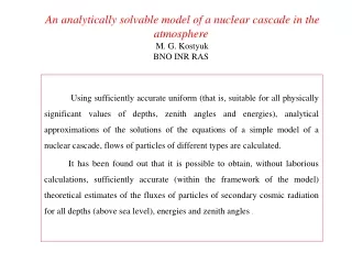 An analytically solvable model of a nuclear cascade in the atmosphere  M. G. Kostyuk  BNO INR RAS