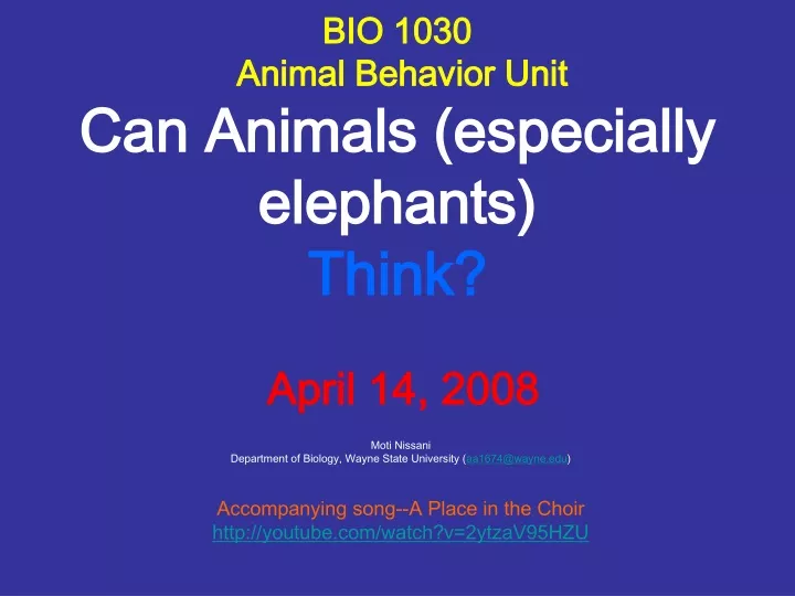 bio 1030 animal behavior unit can animals especially elephants think april 14 2008