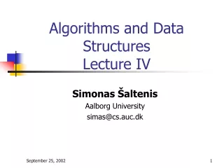 Algorithms and Data Structures Lecture IV