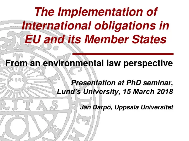 the implementation of international obligations in eu and its member states
