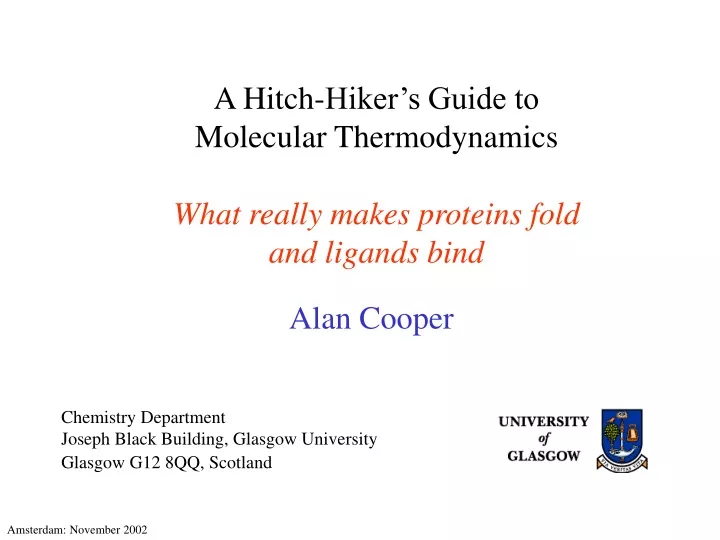 a hitch hiker s guide to molecular thermodynamics