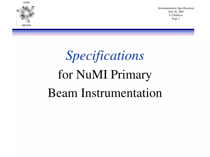 specifications for numi primary beam