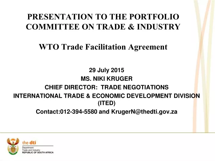 presentation to the portfolio committee on trade industry wto trade facilitation agreement