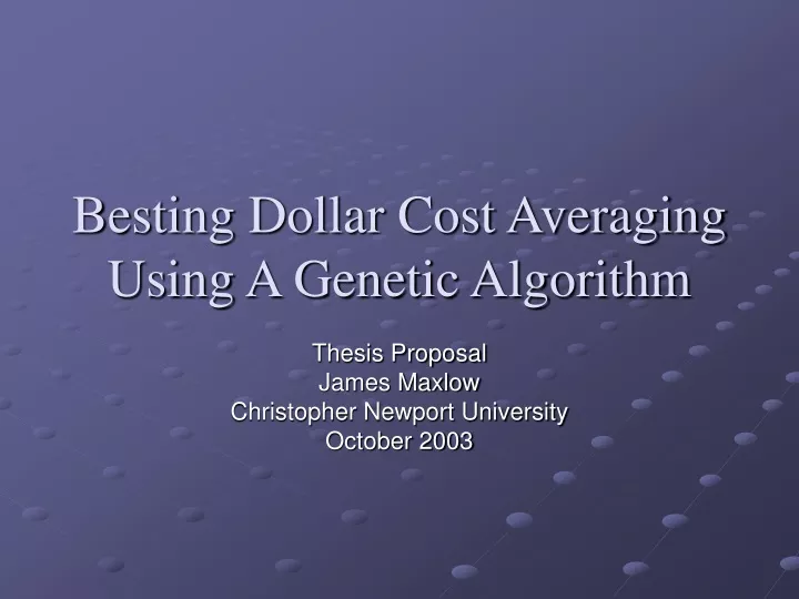 besting dollar cost averaging using a genetic algorithm